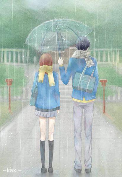 下雨情侣打伞图片