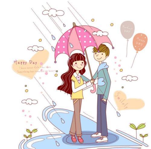 情侣下雨打伞背影图片