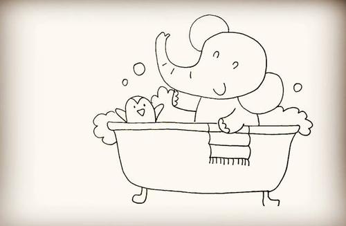 动物洗澡图片简笔画