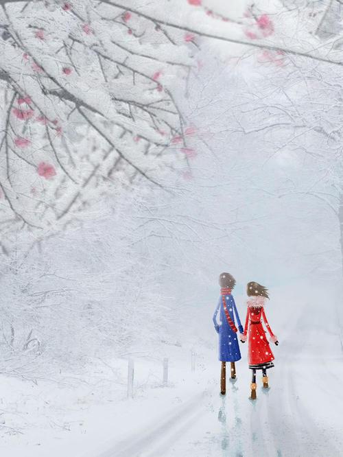 情侣雪景图片唯美图片