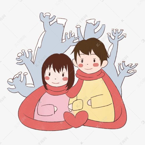 冬天情侣卡通图片