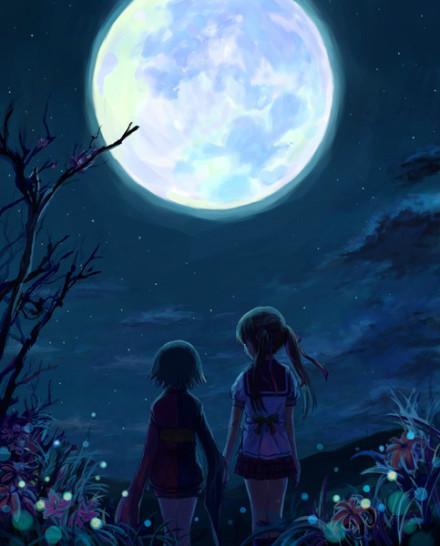 情侣一起看月亮图片
