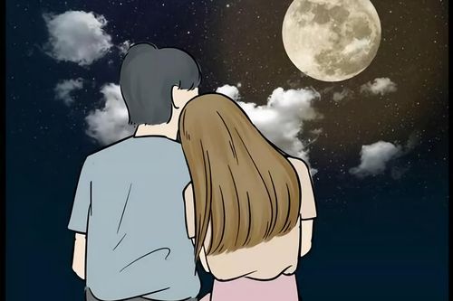 情侣看月亮背影图片
