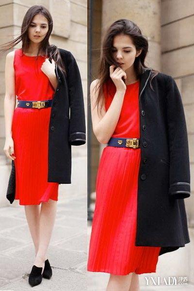 红色连衣裙外套搭配图